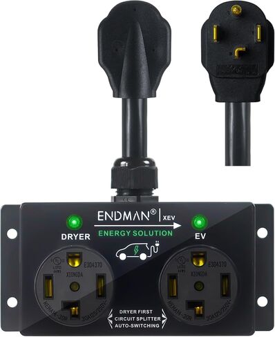 Automatic Power Switch for Dryer and EV Charger (NEMA 14-30P Only) - Intelligent Splitter Sharing 240V Outlet - Level 2 Home Charging Station for Renters - Compatible with Tesla & All EVs in Saudi Arabia