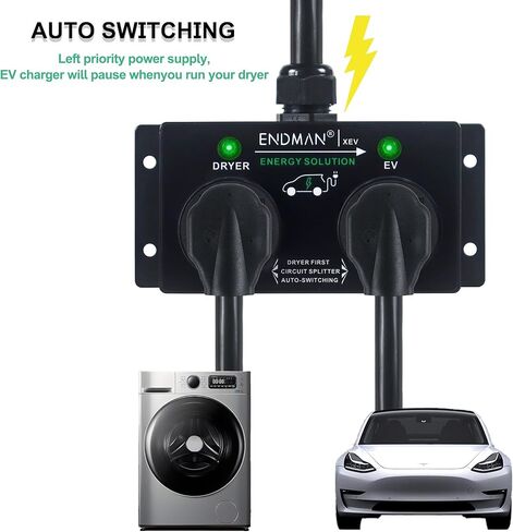 Automatic Power Switch for Dryer and EV Charger (NEMA 14-30P Only) - Intelligent Splitter Sharing 240V Outlet - Level 2 Home Charging Station for Renters - Compatible with Tesla & All EVs in Saudi Arabia