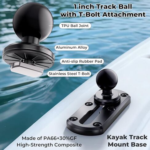 4" Tough-Track Mount with 1" Ball T-Bolt Track Base for Kayak Boat, Compatible with RAM Mounts B Size 1" Ball Double Socket Arm, for Phone Holder, Fish Finder, Action Camera Mount, 8 Screws in Saudi Arabia