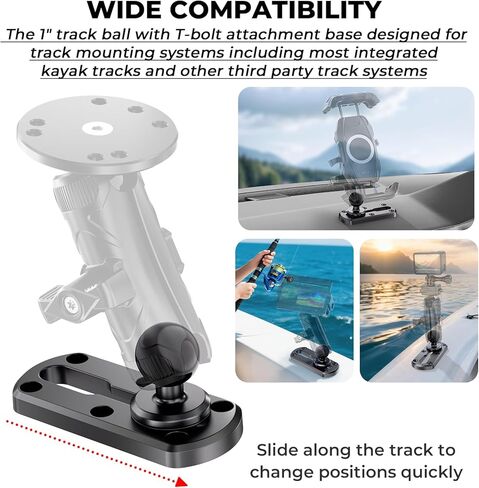 4" Tough-Track Mount with 1" Ball T-Bolt Track Base for Kayak Boat, Compatible with RAM Mounts B Size 1" Ball Double Socket Arm, for Phone Holder, Fish Finder, Action Camera Mount, 8 Screws in Saudi Arabia