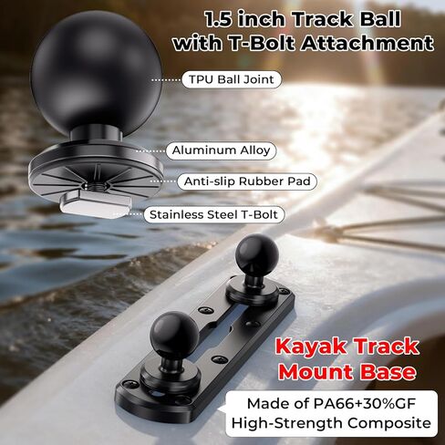7" Tough-Track Mount with 2 PCS 1.5" Ball T-Bolt Base for Kayak Boat, Compatible with RAM Mounts C Size 1.5" Ball Double Socket Arm, for Fish Finder Mount, Fishing Rod, Marine GPS, 10 Screws in Saudi Arabia