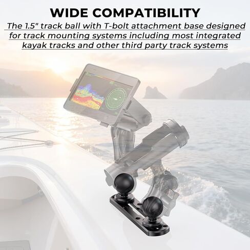 7" Tough-Track Mount with 2 PCS 1.5" Ball T-Bolt Base for Kayak Boat, Compatible with RAM Mounts C Size 1.5" Ball Double Socket Arm, for Fish Finder Mount, Fishing Rod, Marine GPS, 10 Screws in Saudi Arabia