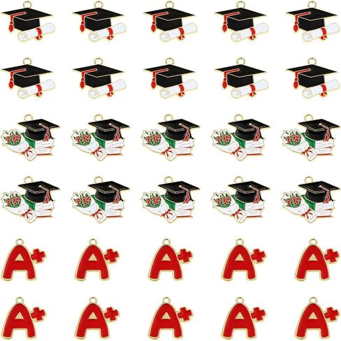 PENTA ANGEL Graduation Charms 30Pcs Metal Alloy Enamel Graduate Cap Bouquet Letter A+ Grad Pendant Charms for Bracelets Necklace Earrings DIY Jewelry Making in Saudi Arabia