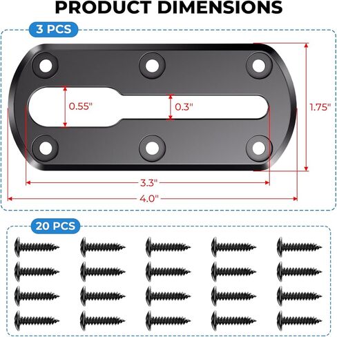 3 PCS 4" Kayak Track Mount, Kayak Low Profile Rail for Boat Fishing Rod Holder, Fish Finder, Cup Holder, Paddle Mount, Anchor Cleats, Compatible with RAM Mounts T-Bolt Attachment, 20 Screws in Saudi Arabia