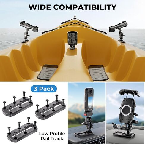 3 PCS 4" Kayak Track Mount, Kayak Low Profile Rail for Boat Fishing Rod Holder, Fish Finder, Cup Holder, Paddle Mount, Anchor Cleats, Compatible with RAM Mounts T-Bolt Attachment, 20 Screws in Saudi Arabia