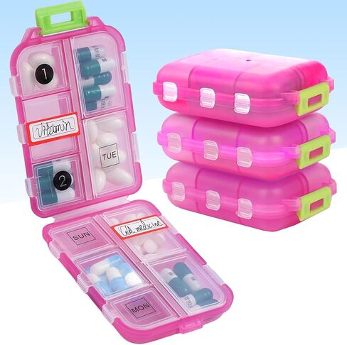 4 PCS Travel Pill Organizer, 10 Compartments Pill Box, Portable Folding Small Pill Case, Daily Pill Container for Purse, Medicine Organizer for Fish Oil, Vitamins (Blue) in Saudi Arabia