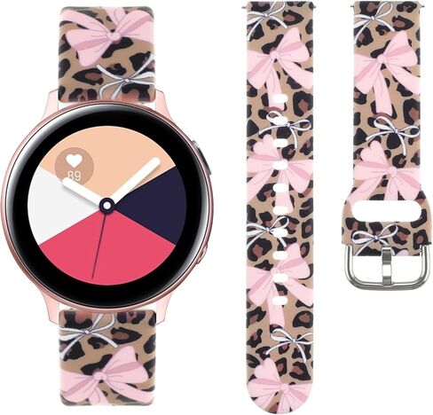 حزام مطبوع عليه قوس الفهد اللطيف متوافق مع ساعة Galaxy Watch 7 6 5 4/Active 2 40mm 44mm/5 Pro/6 Classic 47mm/Watch 4 Classic، 20 مم من السيليكون الناعم بتصميم على شكل فيونكة لأساور ساعات سامسونج للنساء in Saudi Arabia