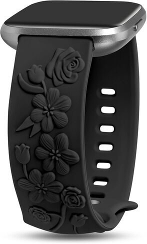 Floral Engraved Silicone Band Compatible With Fitbit Versa/Versa 2, Cute Fancy Rose Peach Blossoms Flower Silicone Sport Strap Soft Breathable Waterproof Wristband for Versa Lite/SE in Saudi Arabia