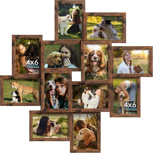 إطارات صور مجمعة مقاس 4x6، إطار صور من الخشب الصلب مكون من 12 حزمة، إطارات صور لتزيين الحائط مجمعة، مجموعة بواجهة زجاجية، التجميع مطلوب، أسود in Kuwait