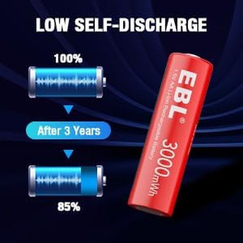 EBL AA Rechargeable Lithium Batteries 12Pack, 3000mWh Double A Battery 1.5V Constant Voltage and Long-Lasting in Saudi Arabia