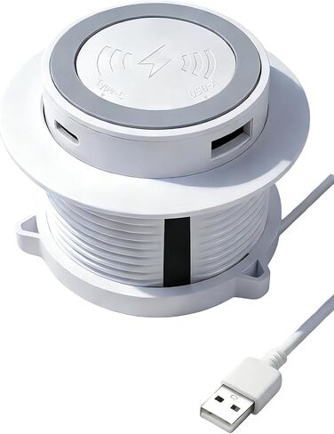 شاحن سطح المكتب اللاسلكي، شاحن سطح المكتب سريع السحب بقدرة 15 وات، محطة شحن لاسلكية غير مرئية مع منافذ USB A وType C، شحن سطح المكتب للمكتب والأثاث - أسود in Kuwait