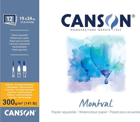 CANSON Montval 19 x 24 cm Fine Watercolour Paper, 300 g/m², Glued All Around Pad, White, 12 Sheets in Saudi Arabia
