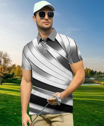 Short Sleeve Men Golf Shirt: Sport Novelty Striped Graphic Print Polo Clothes in Saudi Arabia