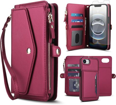 حافظة هاتف لهاتف آيفون 16e/SE 2025/SE 4 غطاء محفظة متوافق مع واقي شاشة RFID وحزام حبل قابل للطي وفتحة حامل بطاقة خلية i Phone16e i16e 16 e SE4 الجيل الرابع 16eCase أحمر in Kuwait