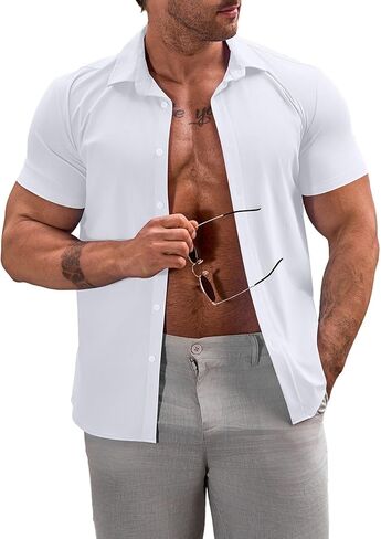 Dokotoo Men Mens Muscle Fit Casual Dress Shirts Short Sleeve Wrinkle-Free Button Down Shirt in Saudi Arabia
