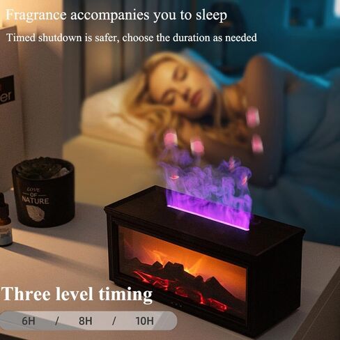 Essential Oil Diffuser with Realistic Fireplace Flame Effect Wood Grain, Portable 280ml Ultrasonic Aromatherapy Humidifier, Adjustable Mist & Timer Super Quiet (Light Brown) in Saudi Arabia