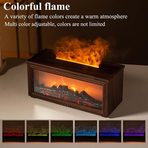 Essential Oil Diffuser with Realistic Fireplace Flame Effect Wood Grain, Portable 280ml Ultrasonic Aromatherapy Humidifier, Adjustable Mist & Timer Super Quiet (Light Brown) in Saudi Arabia