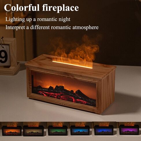 Essential Oil Diffuser with Realistic Fireplace Flame Effect Wood Grain, Portable 280ml Ultrasonic Aromatherapy Humidifier, Adjustable Mist & Timer Super Quiet (Light Brown) in Saudi Arabia