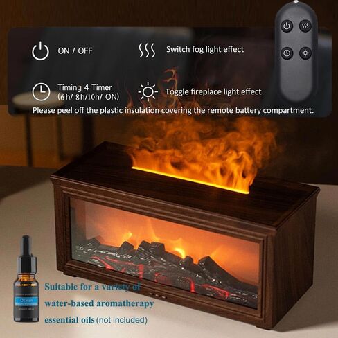Essential Oil Diffuser with Realistic Fireplace Flame Effect Wood Grain, Portable 280ml Ultrasonic Aromatherapy Humidifier, Adjustable Mist & Timer Super Quiet (Light Brown) in Saudi Arabia