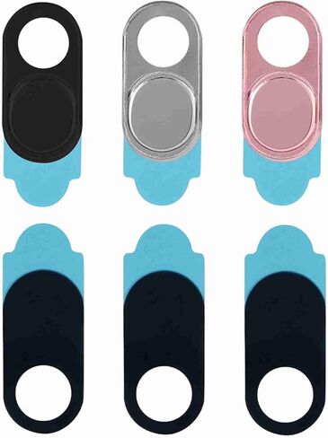 3pcs Metal Webcam Cover, Privacy Protection Camera Lens Cover Sticker with Easy Slide Design, for Smartphones Tablets Laptops (Silver Black Pink Mixed Color) in Saudi Arabia