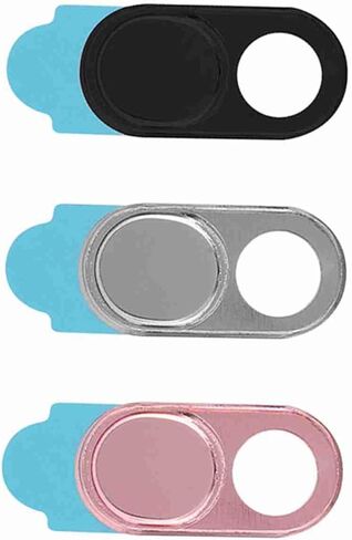 3pcs Metal Webcam Cover, Privacy Protection Camera Lens Cover Sticker with Easy Slide Design, for Smartphones Tablets Laptops (Silver Black Pink Mixed Color) in Saudi Arabia