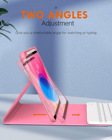 MoKo Slim Case and Keyboard Case for iPad 10th Generation 10.9 inch 2022, Soft TPU Translucent Back Case with Multi-Angle Detachable Bluetooth Keyboard, Watermelon+Pink in Saudi Arabia
