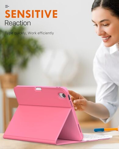 MoKo Slim Case and Keyboard Case for iPad 10th Generation 10.9 inch 2022, Soft TPU Translucent Back Case with Multi-Angle Detachable Bluetooth Keyboard, Watermelon+Pink in Saudi Arabia