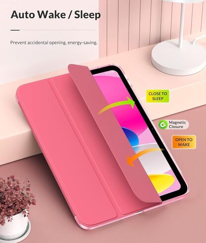 MoKo Slim Case and Keyboard Case for iPad 10th Generation 10.9 inch 2022, Soft TPU Translucent Back Case with Multi-Angle Detachable Bluetooth Keyboard, Watermelon+Pink in Saudi Arabia
