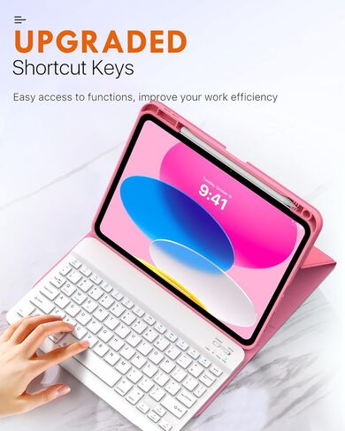 MoKo Slim Case and Keyboard Case for iPad 10th Generation 10.9 inch 2022, Soft TPU Translucent Back Case with Multi-Angle Detachable Bluetooth Keyboard, Watermelon+Pink in Saudi Arabia