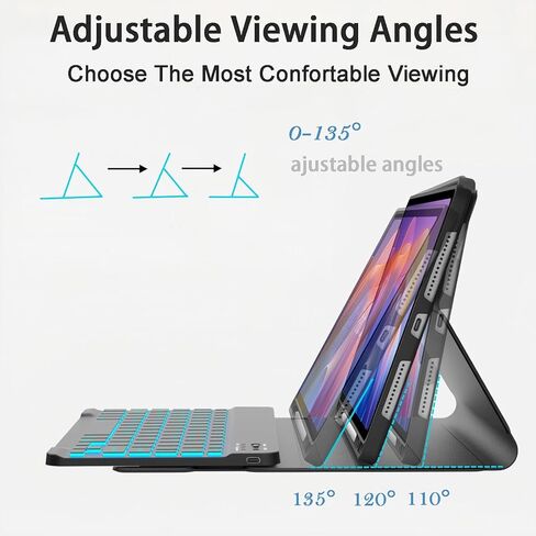 حافظة لوحة مفاتيح قابلة للفصل مع ماوس لجهاز Samsung Galaxy Tab A11+ 2025/ A9+ 2023 مقاس 11 بوصة، غطاء لوحة مفاتيح مغناطيسي بإضاءة خلفية 7 ألوان لهاتف Samsung A11 Plus/A9 Plus 11 بوصة مع حامل قلم، زوايا متعددة، أسود in Kuwait