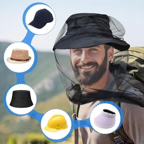 قطعتان من شبكة رأس البعوض، غطاء شبكي للوجه والرقبة من Bugs Gnats Noseeums شبكة شاشة لأي محب في الهواء الطلق - تناسب معظم أحجام القبعات in Saudi Arabia