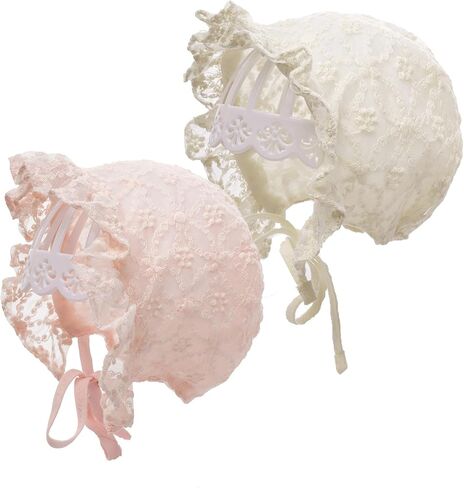 2 Pcs Baby Girl Bonnets Adjustable Lace Eyelet Sun Hat for Infant Toddler Girl Birthday in Saudi Arabia