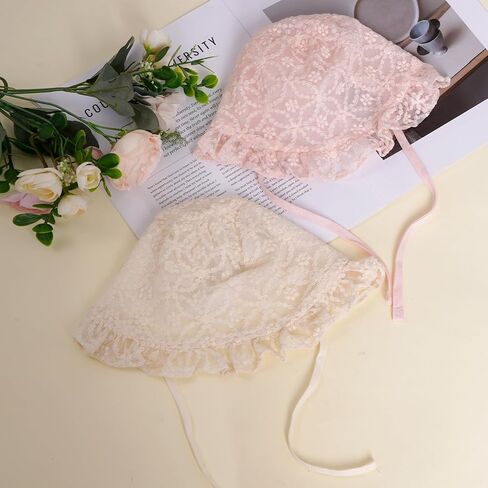 2 Pcs Baby Girl Bonnets Adjustable Lace Eyelet Sun Hat for Infant Toddler Girl Birthday in Saudi Arabia