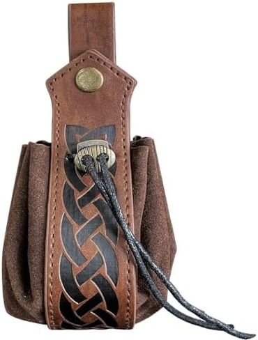 Faux Leather Drawstring Pouch, Halloween Retro Nordic Portable Coin Purse, Vintage Belt Pouch (black) in Saudi Arabia