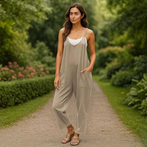 Women's Sleeveless V Neck Casual Jumpsuits Harem Stretchy Adjustable with Overalls in Saudi Arabia