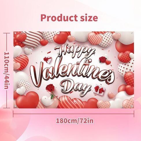 Happy Valentines Day Banner Valentines Backdrop for Photography Valentines Day Decorations Valentine's Birthday Indoor Outdoor Holiday Background Home Wall Garage Door Party Supplies 71x43 Inch in Kuwait