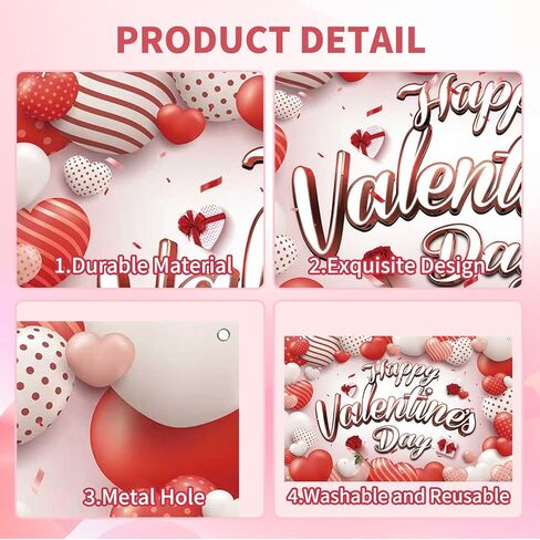 Happy Valentines Day Banner Valentines Backdrop for Photography Valentines Day Decorations Valentine's Birthday Indoor Outdoor Holiday Background Home Wall Garage Door Party Supplies 71x43 Inch in Kuwait