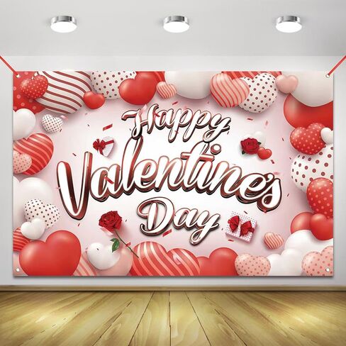 Happy Valentines Day Banner Valentines Backdrop for Photography Valentines Day Decorations Valentine's Birthday Indoor Outdoor Holiday Background Home Wall Garage Door Party Supplies 71x43 Inch in Kuwait