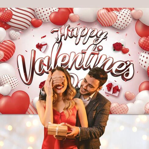 Happy Valentines Day Banner Valentines Backdrop for Photography Valentines Day Decorations Valentine's Birthday Indoor Outdoor Holiday Background Home Wall Garage Door Party Supplies 71x43 Inch in Kuwait