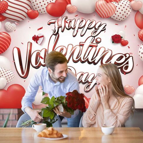 Happy Valentines Day Banner Valentines Backdrop for Photography Valentines Day Decorations Valentine's Birthday Indoor Outdoor Holiday Background Home Wall Garage Door Party Supplies 71x43 Inch in Kuwait