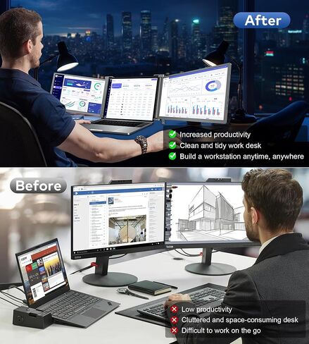 FOPO شاشة كمبيوتر محمول ثلاثية محمولة مقاس 15.6 بوصة، شاشة FHD 1080P IPS موسع شاشة محمولة لأجهزة الكمبيوتر المحمول مقاس 15.6-17.3 بوصة، موسع شاشة الكمبيوتر المحمول PnP Travel مع USB-C وHDMI، شاشة مزدوجة لنظام التشغيل Windows، Mac in Kuwait
