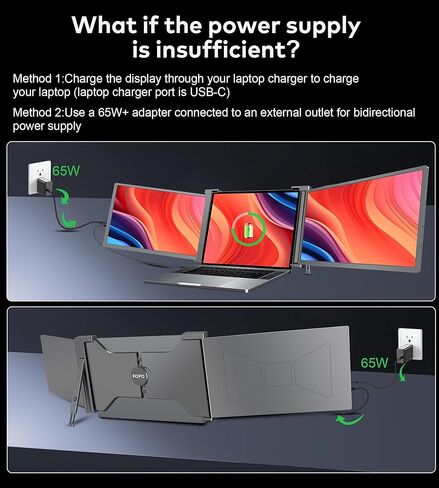 FOPO شاشة كمبيوتر محمول ثلاثية محمولة مقاس 15.6 بوصة، شاشة FHD 1080P IPS موسع شاشة محمولة لأجهزة الكمبيوتر المحمول مقاس 15.6-17.3 بوصة، موسع شاشة الكمبيوتر المحمول PnP Travel مع USB-C وHDMI، شاشة مزدوجة لنظام التشغيل Windows، Mac in Kuwait