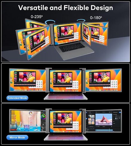 FOPO شاشة كمبيوتر محمول ثلاثية محمولة مقاس 15.6 بوصة، شاشة FHD 1080P IPS موسع شاشة محمولة لأجهزة الكمبيوتر المحمول مقاس 15.6-17.3 بوصة، موسع شاشة الكمبيوتر المحمول PnP Travel مع USB-C وHDMI، شاشة مزدوجة لنظام التشغيل Windows، Mac in Kuwait