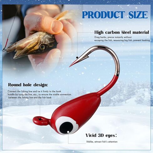 Vinsot 80 Pcs Ice Fishing Jigs Set, 1/16oz mini Ice Fishing Lures Winter Fish Jigs Heads Hooks Bulk with 3D Eyes Painted for Fish, Pike, Crappie, Walleye, Perch, Bass, Trout and Bluegill in Saudi Arabia