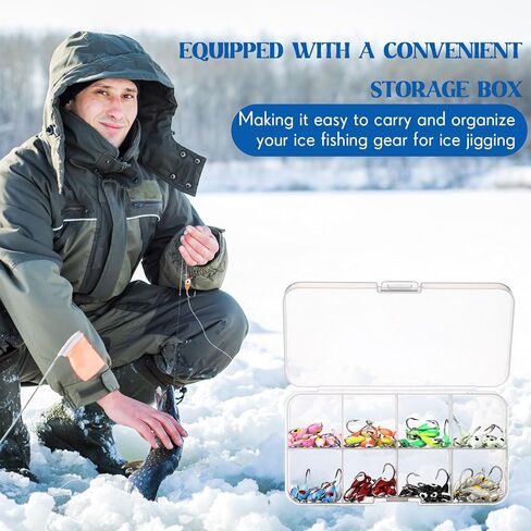 Vinsot 80 Pcs Ice Fishing Jigs Set, 1/16oz mini Ice Fishing Lures Winter Fish Jigs Heads Hooks Bulk with 3D Eyes Painted for Fish, Pike, Crappie, Walleye, Perch, Bass, Trout and Bluegill in Saudi Arabia