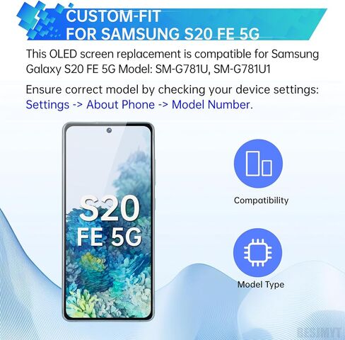استبدال شاشة AMOLED لهاتف Samsung Galaxy S20 FE 5G OLED شاشة تعمل باللمس محول رقمي كامل مع إطار سحابة النعناع ومجموعة أدوات إصلاح الزجاج بزر جانبي SM-G781U SM-G781U1 in Kuwait