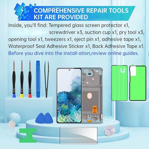 استبدال شاشة AMOLED لهاتف Samsung Galaxy S20 FE 5G OLED شاشة تعمل باللمس محول رقمي كامل مع إطار سحابة النعناع ومجموعة أدوات إصلاح الزجاج بزر جانبي SM-G781U SM-G781U1 in Kuwait