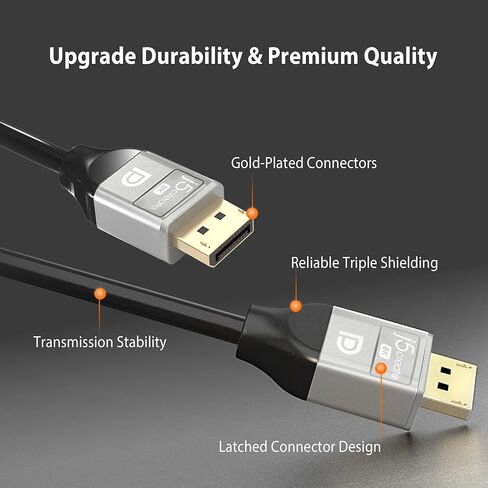 j5create VESA Certified 8K DisplayPort Cable, Supports DP 1.4, 4K@120Hz, 8K@60Hz, HDR for Gaming Monitor, TV, PC, Laptop - 6.6ft (JDC43) in Saudi Arabia