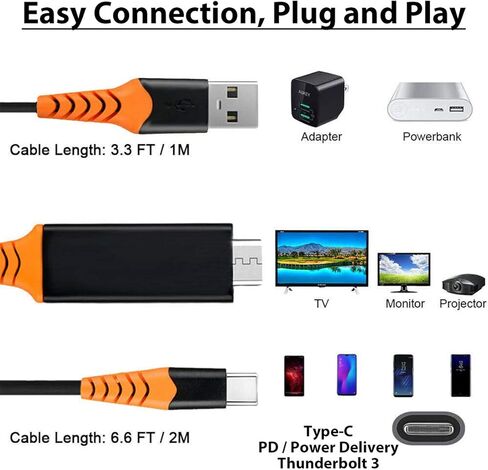 PRO USB Type-C HDMI Compatible with Samsung Galaxy Note 20+ 5G at 8k/4k Plus Power 6ft/1.8M Cable:Full 4k 2160p@60Hz/8k 7680x4320@30Hz Thunderbolt 3/4 in Saudi Arabia