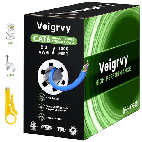 كابل إيثرنت Cat 6 بطول 1000 قدم (CMR) - كابل Riser CAT6 السائب 23AWG، كابل POE + Cat 6 550 ميجا هرتز 10 جيجابت UTP LAN Cat6 أزرق in Kuwait